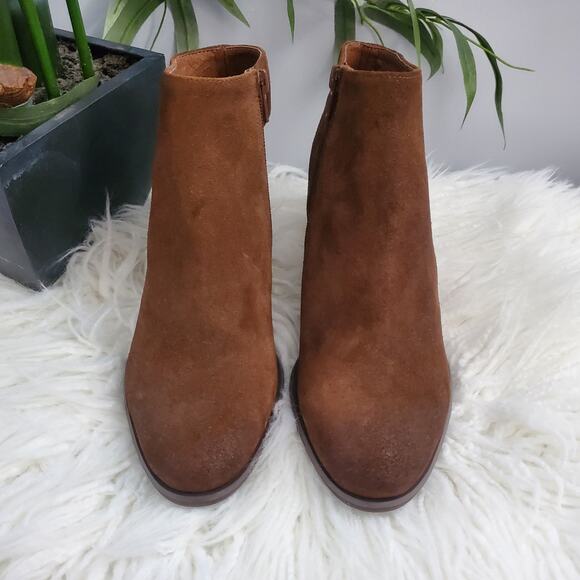 Chocolat Blu Brown Haaz Suede Sling Chunky Heel Shoe Booties 8.5 - Picture 2 of 10